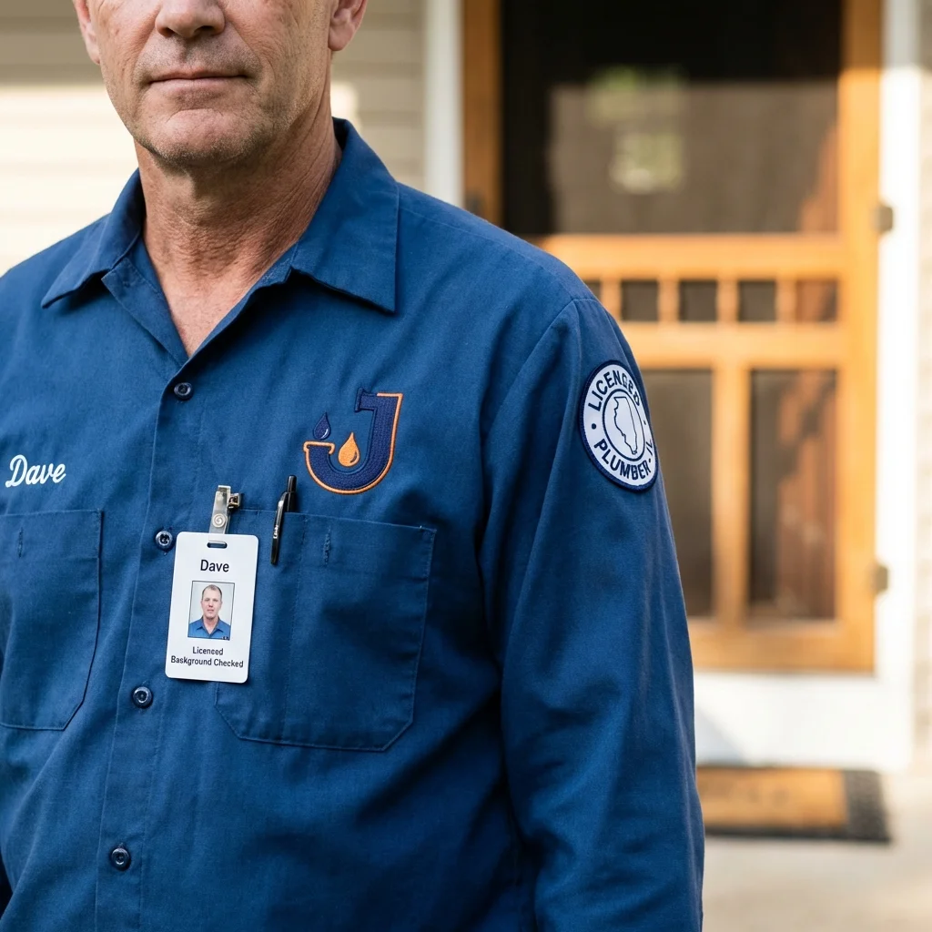 Licensed plumber showing ID badge in Carterville, MO