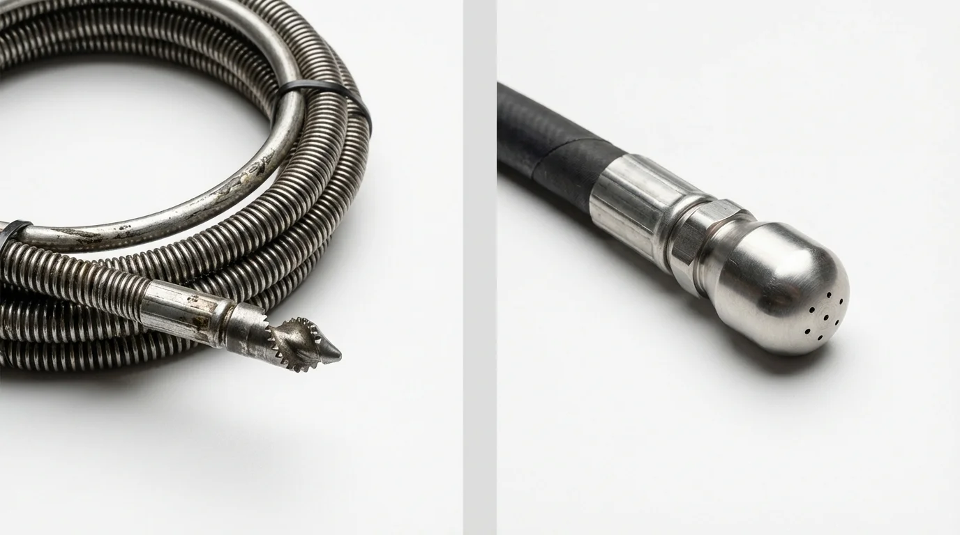 Drain snake cable and hydro jetting nozzle used for drain cleaning in Carterville, MO