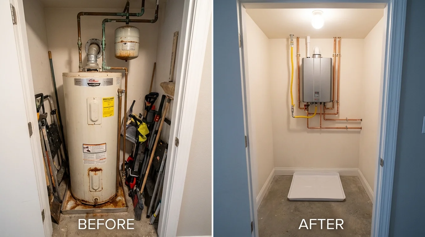 Tank water heater versus wall-mounted tankless unit comparison for Carterville, MO homeowners
